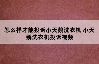 怎么样才能投诉小天鹅洗衣机 小天鹅洗衣机投诉视频